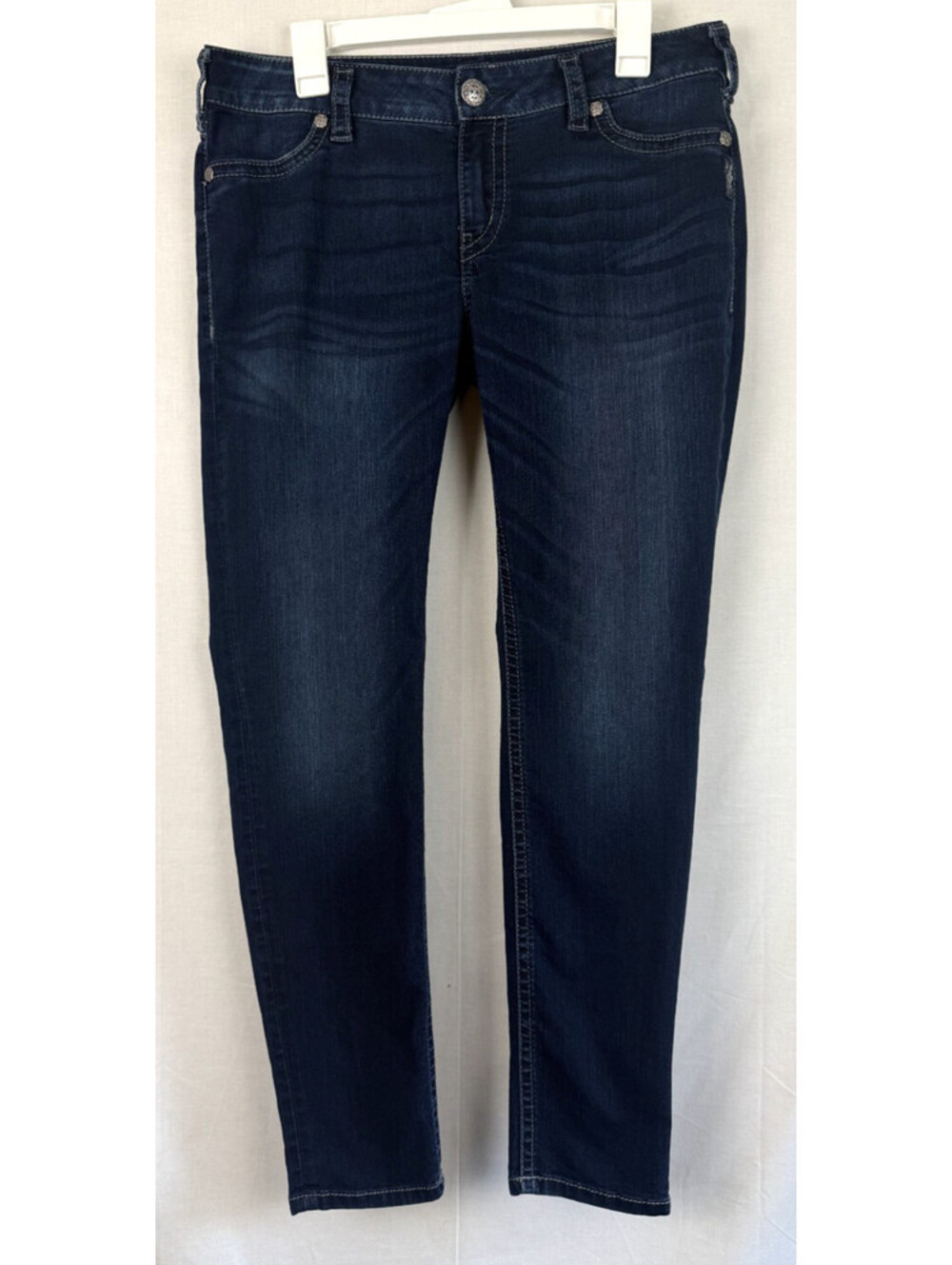 Silver Jeans Suki Mid Super Stretch Womens 34x31 Dark Wash Denim 9” Rise